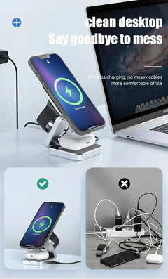 3 In 1 Foldable Magnetic Wireless Charger Stand For iPhone