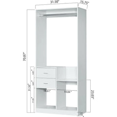 Sleek 71" White Wardrobe Organizer with Drawers
