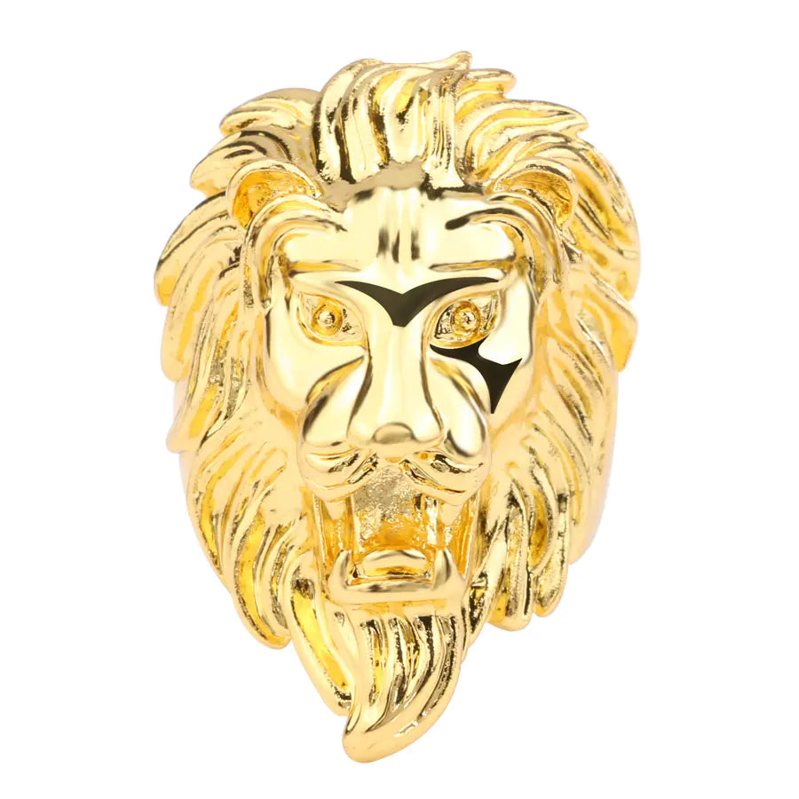 Golden Lion Head Punk Rings in Titanium Steel
