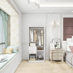 Sleek 71" White Wardrobe Organizer with Drawers