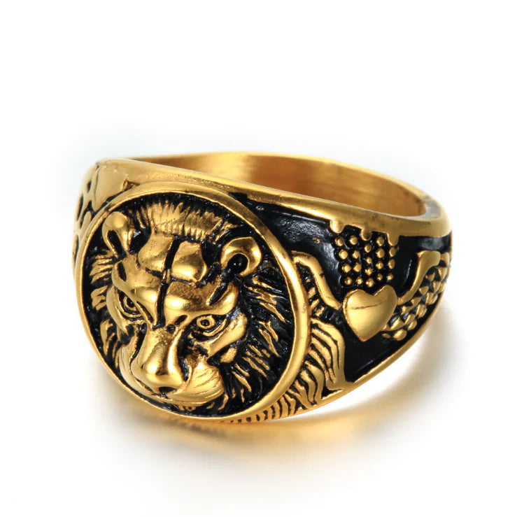 Vintage Stainless Steel Lion Head Ring for Men
