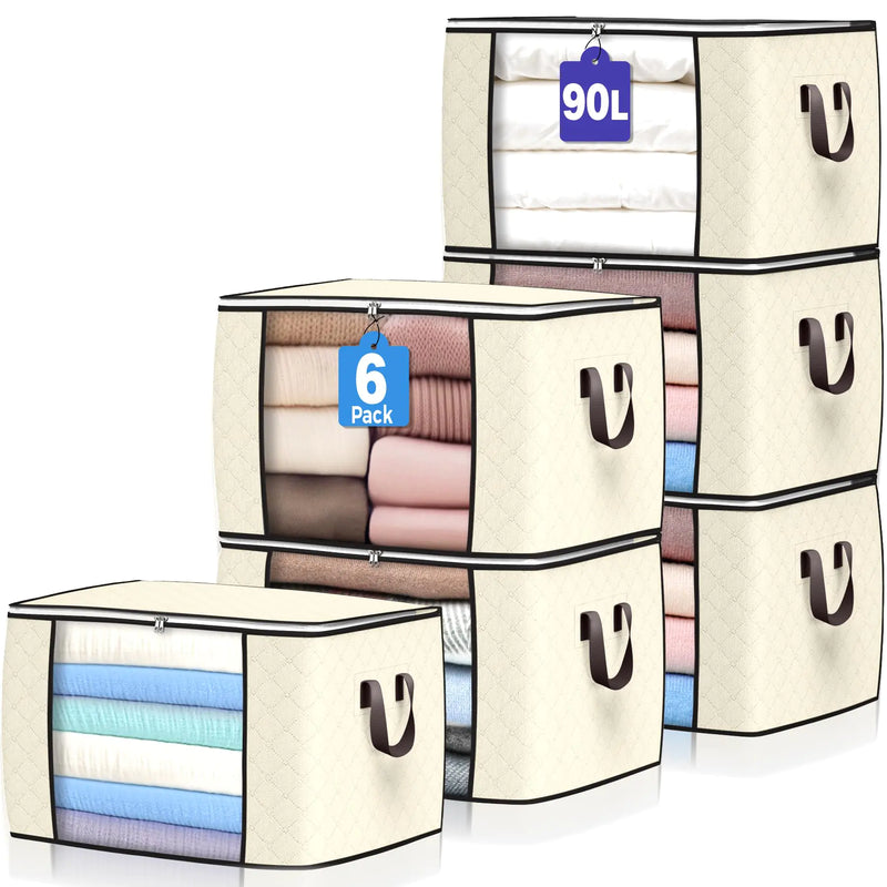 90L Spacious Fabric Storage Bags (6 Pack)