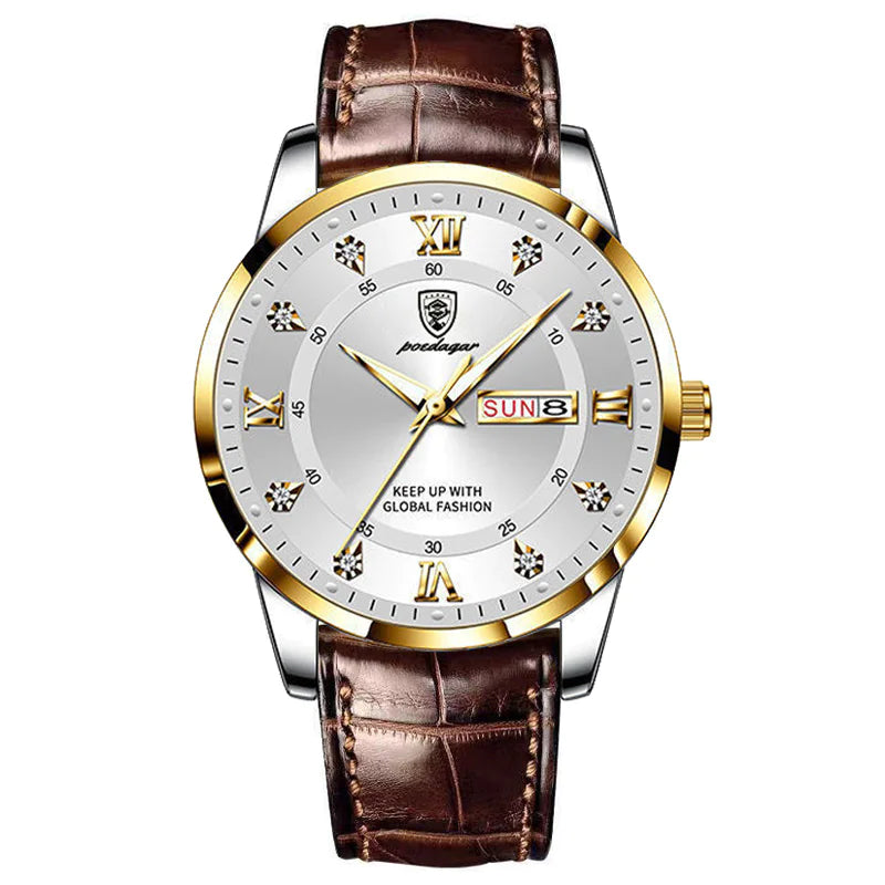 POEDAGAR Men's Luxury Leather Watch