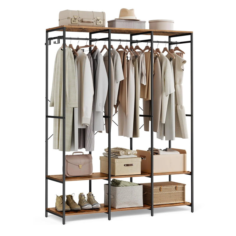 Heavy Duty Garment Rack with Shelves and Hooks