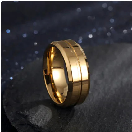 8mm Simple Groove Electroplating 18K Gold-plated Ring