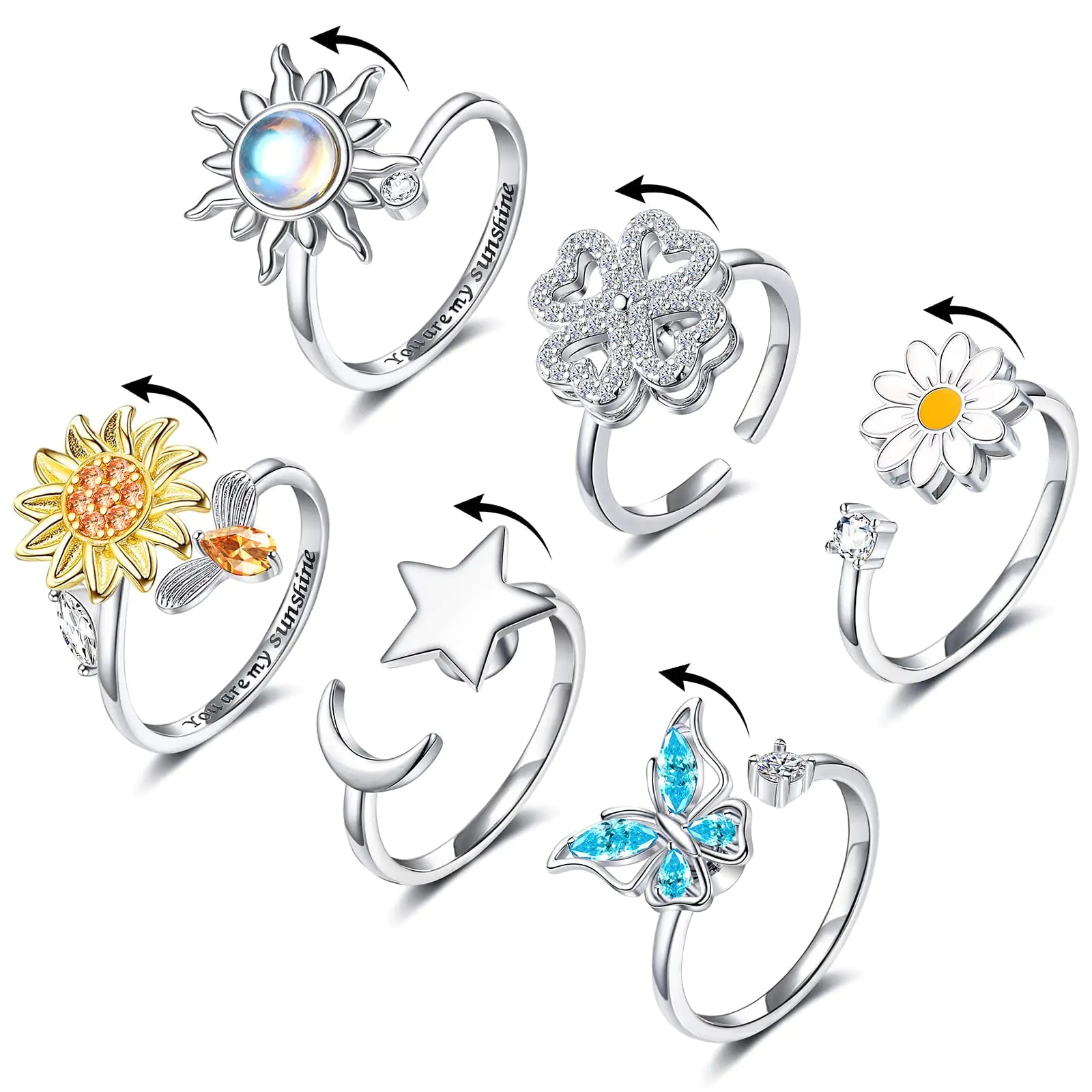 FUNEIA 6Pcs Fidget Ring for Women