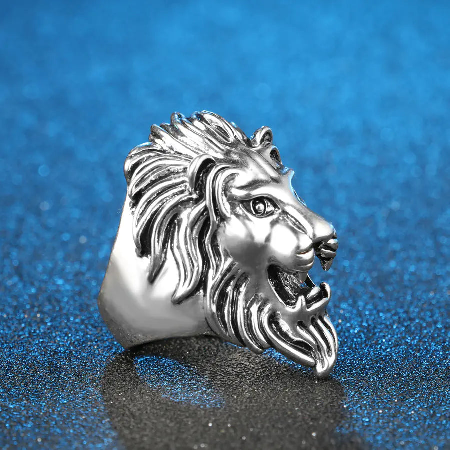 Golden Lion Head Punk Rings in Titanium Steel