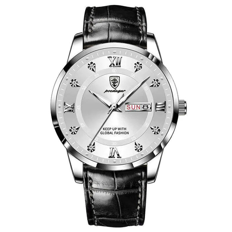 POEDAGAR Men's Luxury Leather Watch