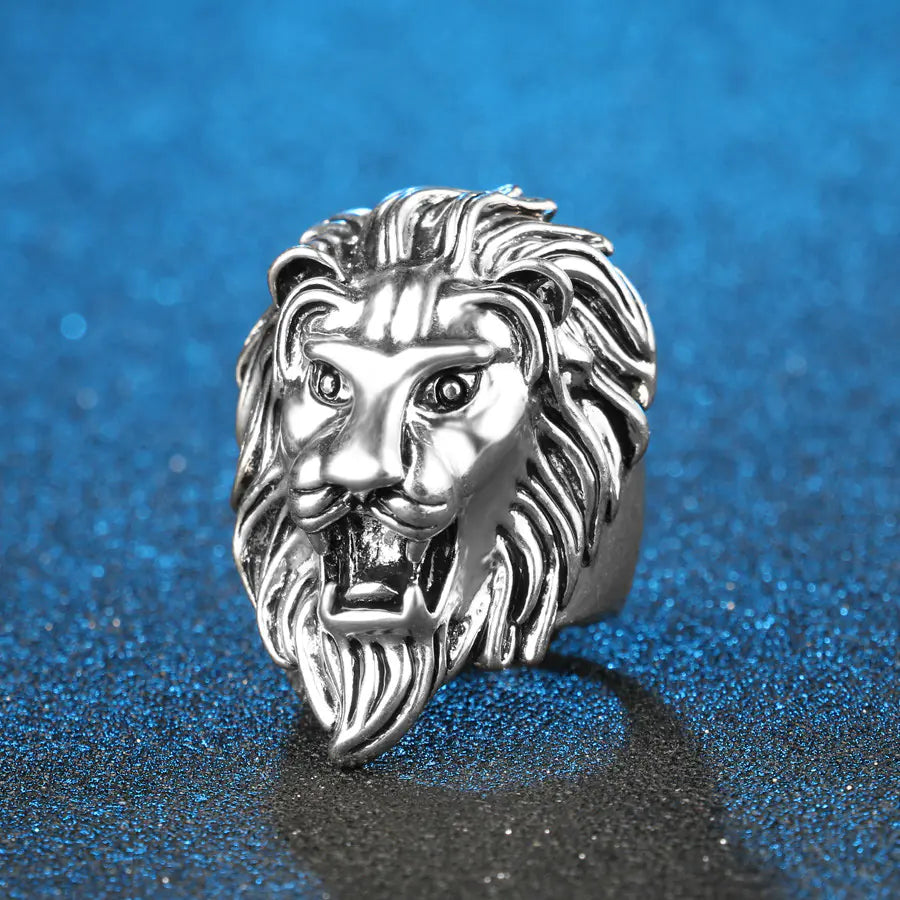Golden Lion Head Punk Rings in Titanium Steel