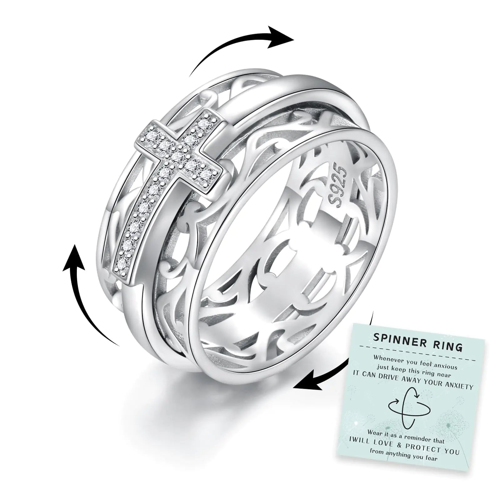 Sterling Silver Cross Fidget Ring Fidget for Women