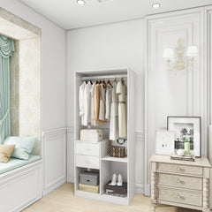 Sleek 71" White Wardrobe Organizer with Drawers