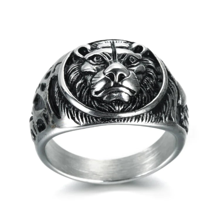 Vintage Stainless Steel Lion Head Ring for Men